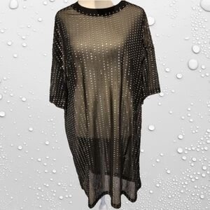 Sequin Short Sleeve Sheer Swim Coveup/Overshirt Size L
